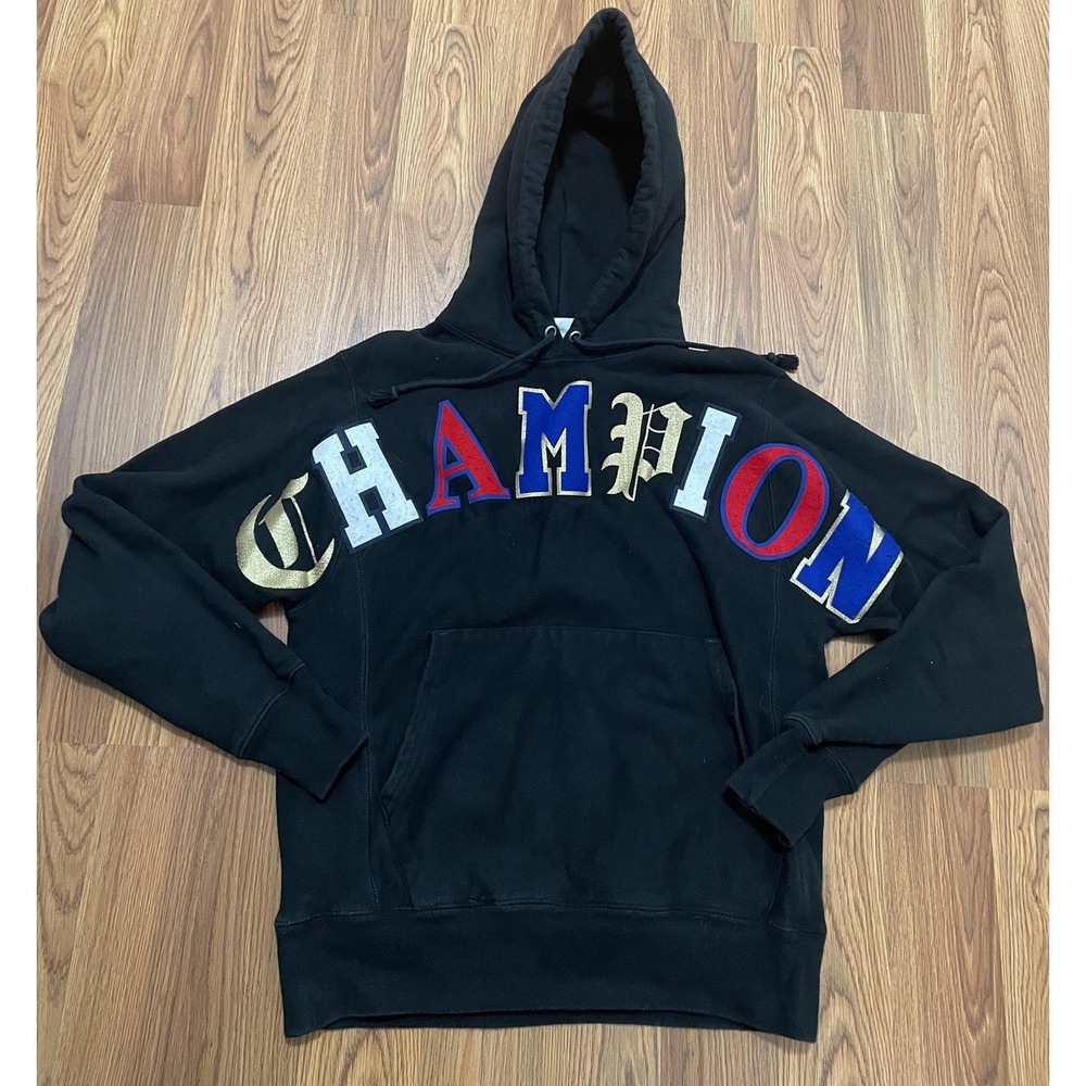 Champion Reverse Weave Hoodie Mens Small Spell Out Logo Pullover Fleece